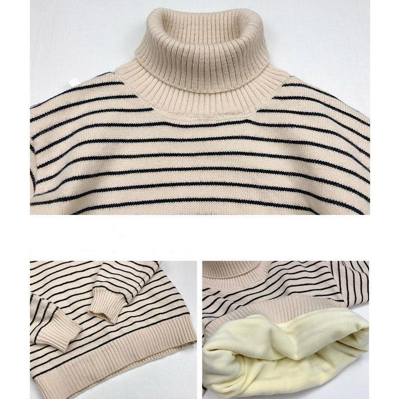Fleece Children's Sweater Striped High Neck Loose Autumn and Winter Fashion Boys and Girls Thick Winter Baby Bottoming Sweater