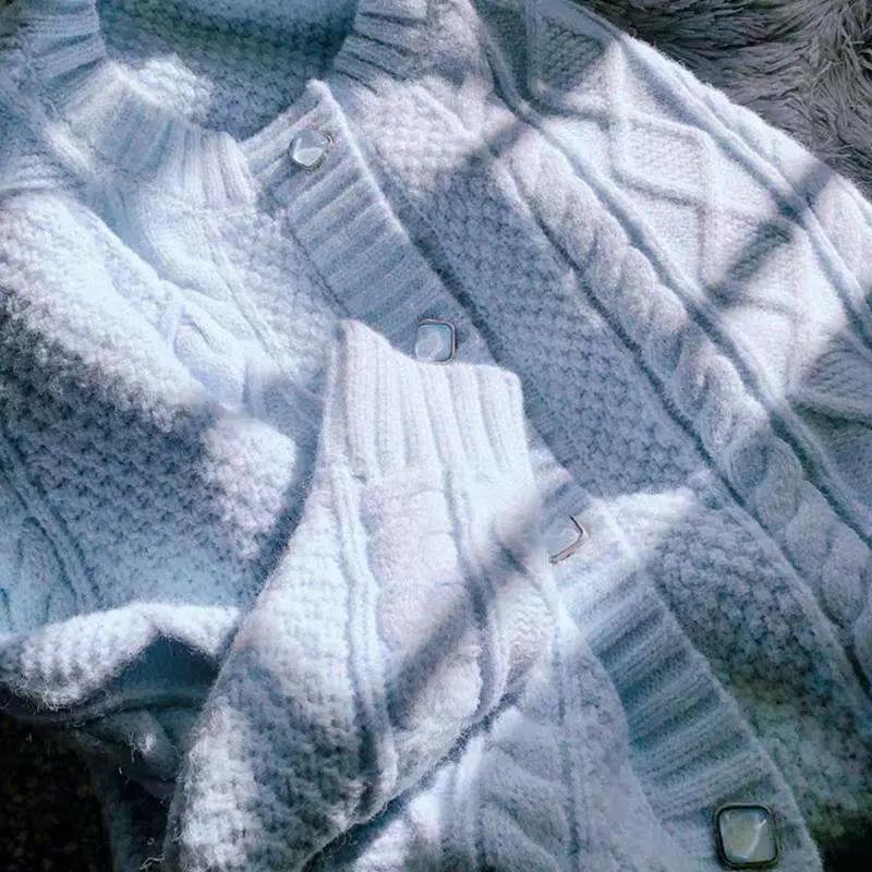 Autumn and Winter Women's Outer Wear Warm Sweater Casual Loose Thickening Retro All-match Twisted Korean Twist Knitted Cardigan