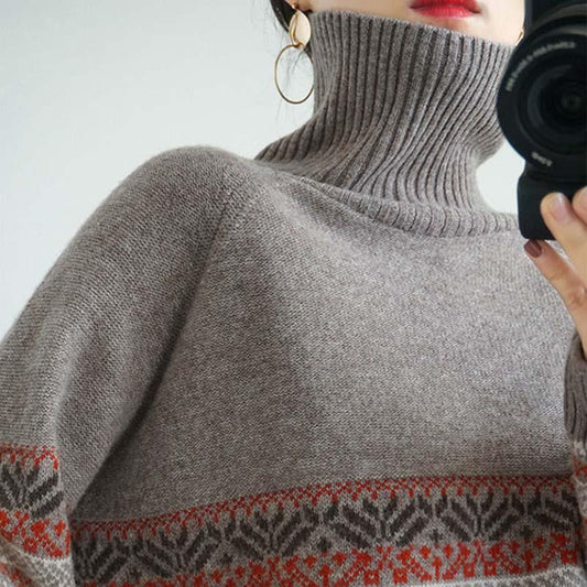 Autumn and Winter Turtleneck Sweater Women's Pullover Thickened Outer Wear Loose Large Size Jacquard Urban Women Base Sweater
