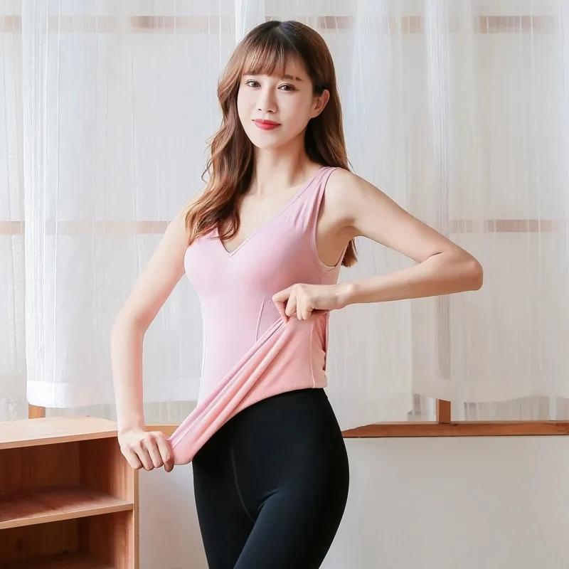 Thermal Underwear Women Velvet Warm Body Tops Vest Sleeveless Slim Seamless V Neck Solid Color Tank Top Sexy Winter Thremo
