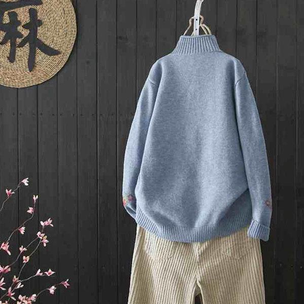 National Style Vintage Pullover Sweater Women Autumn Winter High-neck Plus Size Inner Base Sweater Loose Knitwear
