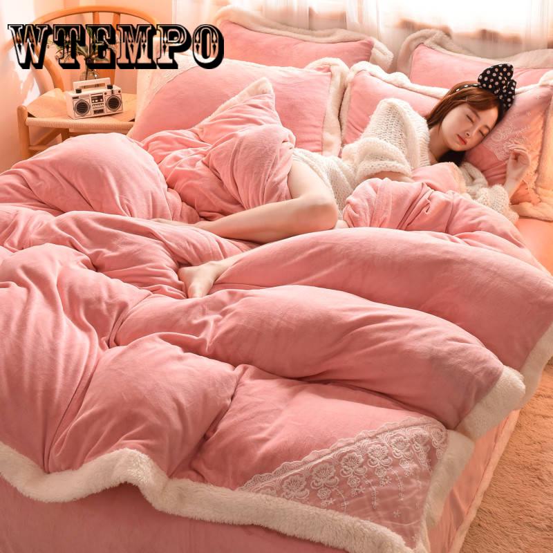 Bedding Set Pink Plush Winter Duvet Cover King Queen Size Quilt Cover Set Comforter Cover