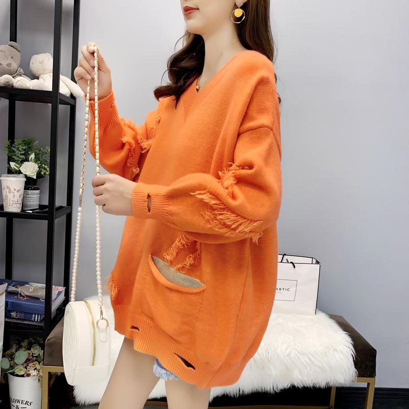 Spring and Autumn Ins Style Tassel Sweater Mid-length Loose Knit Jacket Pure Color Simple Female Top