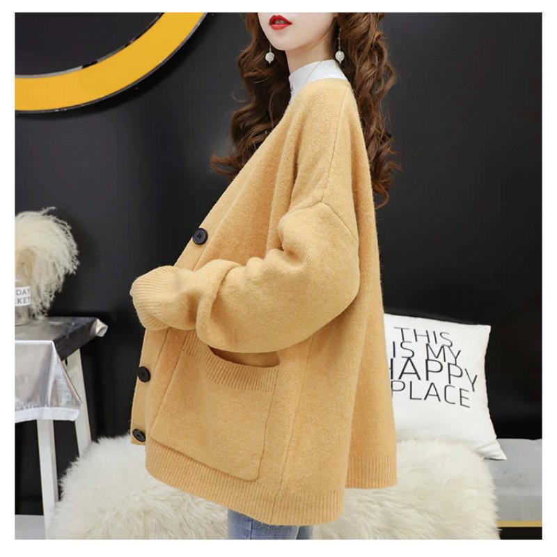 4 Colors Women Cashmere Long Section Loose V-neck Sweaters Knitted Cardigan Button Jacket