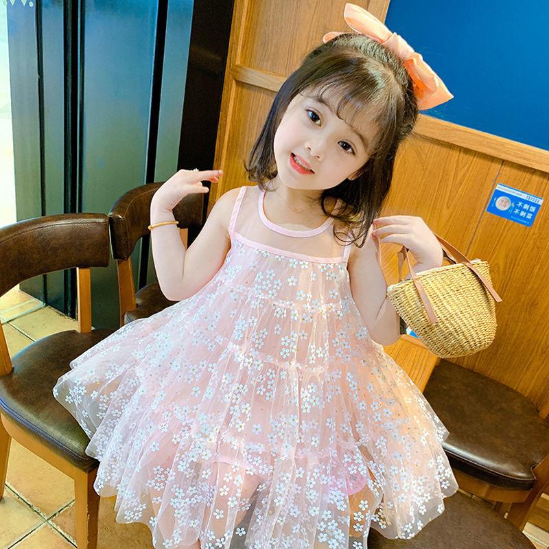 Girls Christmas Costume Lace Princess Dress Kids Sleeveless Summer Sequin Flowers Clothing Children New Year Birthday Party