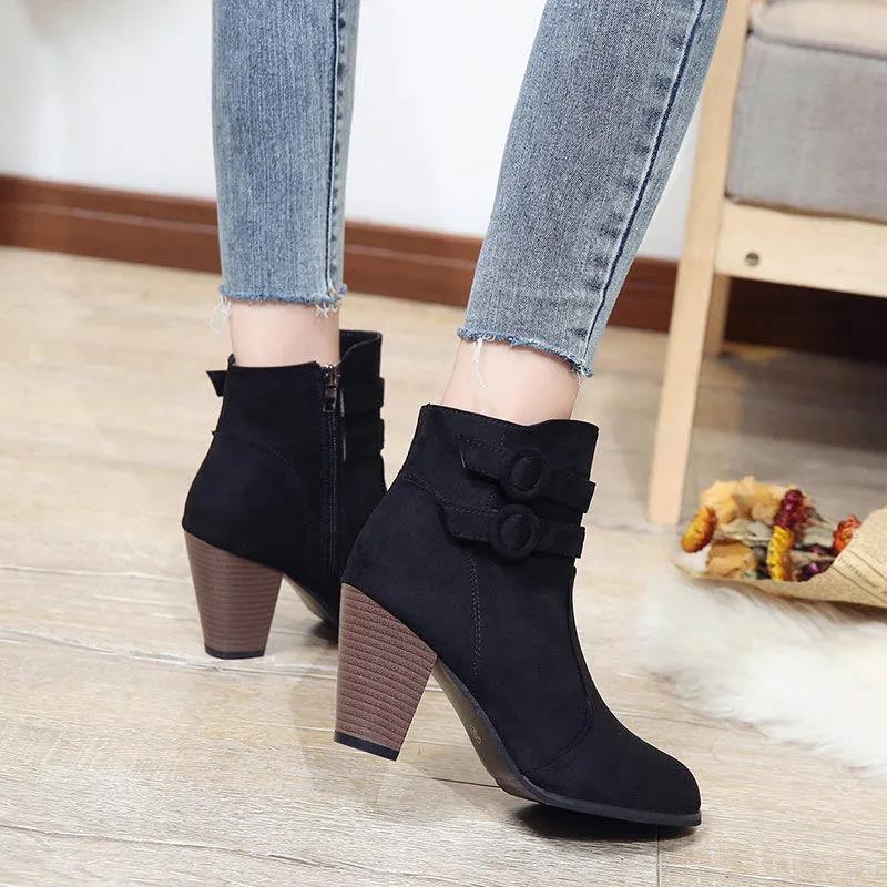 Martin Boots Women's Winter Thick Heel Large Women's Shoes Short Tube Women's Shoes Warm Snow Boots Women Fashion Zipper Boots