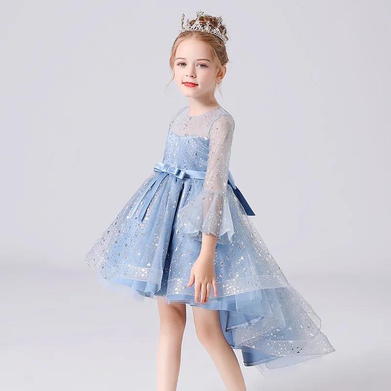 Children's Clothing Female Trumpet Sleeve Flower Girl Skirt Long Tail Red Princess Children's Dress Performance Costume