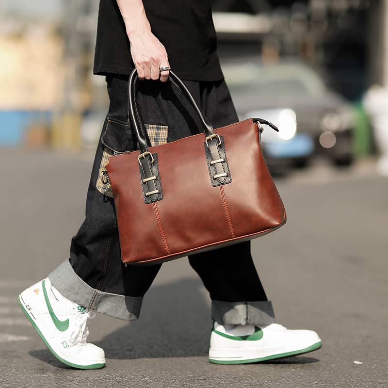 Business briefcase men brown large capacity retro anti-theft handbag shoulder bags computer bag