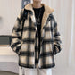 Plus Velvet Plaid Cotton Clothing Men's Thickened Thermal Coat Loose Cotton Coat Men's Jacket Loose Stand Collar Long-sleeved Coat
