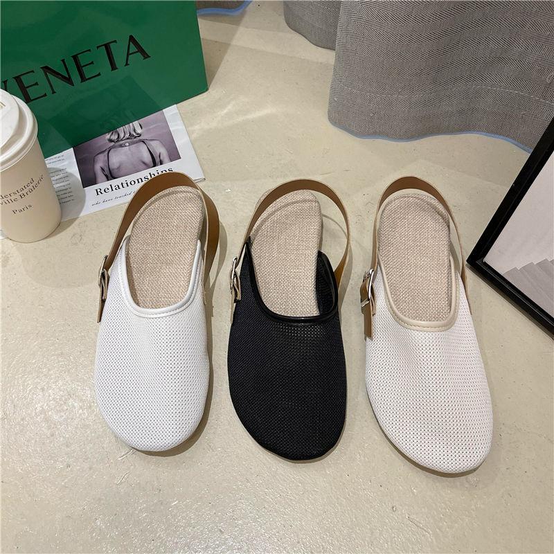 Slippers Women Summer Wear Casual Hollow Breathable Comfortable Flat-bottomed Lazy One-foot Sandals