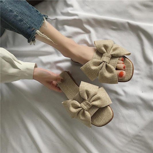 Bow Flat-bottomed Slippers Female Summer Slippers Sandals and Slippers Female Beach Shoes