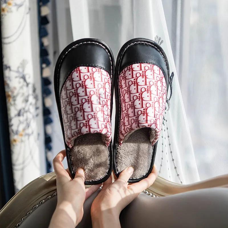 Winter Slippers Women Waterproof Non Slip Cotton Shoes Men Plus Size Slides Thick Fleece Warm Women Slippers