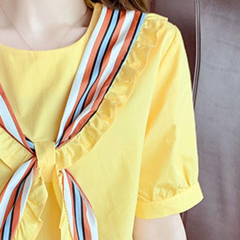 Short Sleeve T-shirt Women's Summer Loose Round Neck Tie Bow All Match Top
