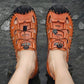 Men's Genuine Cowhide Leather Toe Sandals Outdoor Casual Sandals Beach Shoes Hole Sandals Roman Shoes Waterproof Sport Sandals