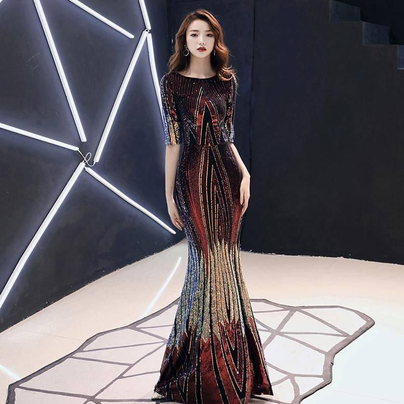 High-end Evening Dress Banquet Noble Elegant Sequins Temperament Sexy Slim Long Fishtail Dress Women