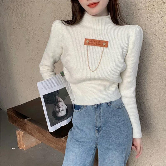 Turtleneck Design Sense Sweater Women's Niche Fall Winter Short Slim Outer Wear Small Knit Sweater Top