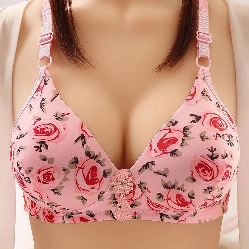 Large Size Bra Gathering No Steel Ring Printing Sexy Comfortable Breathable Anti-sagging Adjustable Bra