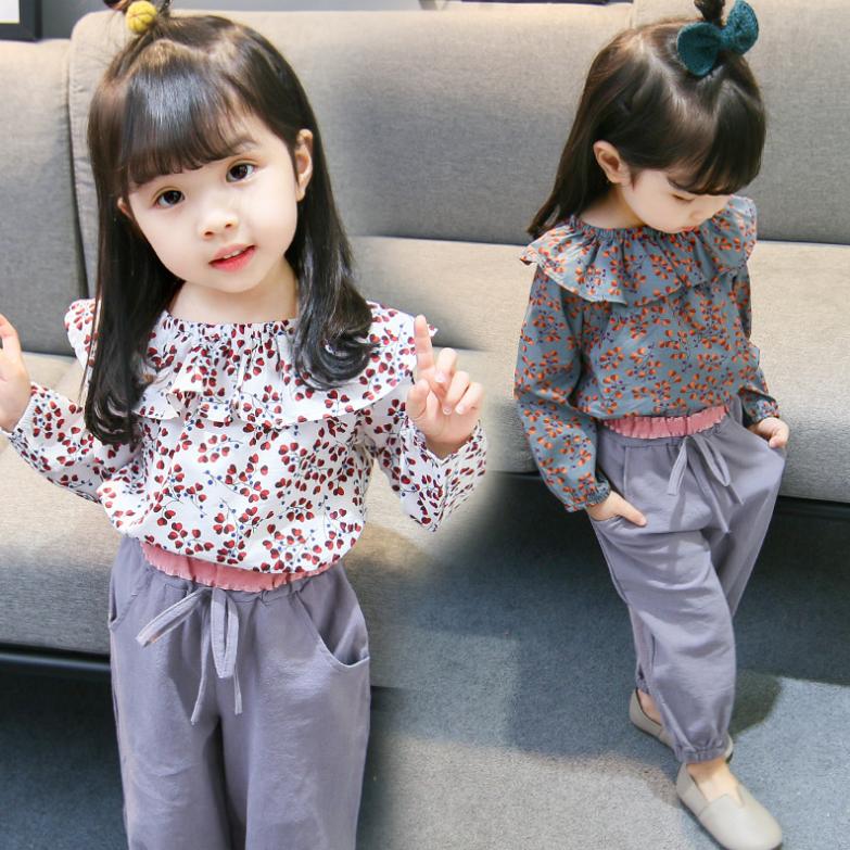 Korean Version Long Sleeve Girls' Spring and Autumn Children's Wear Floral Suit for 0-1-2-3-4 Years Old Infants
