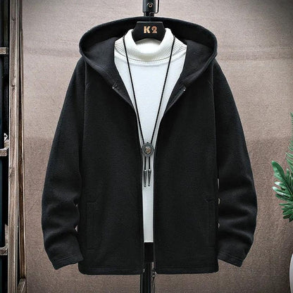 Spring Men's Jacket Polar Fleece Double Sided Fleece Lightweight Warm Jacket Hooded Sweater Loose Outdoor Casual Jacket