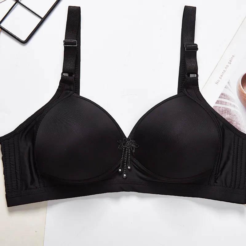 Ladies Large Size Underwear Gathering No Steel Ring Glossy Solid Color Simple Style Breathable Lightweight Adjustable Bra