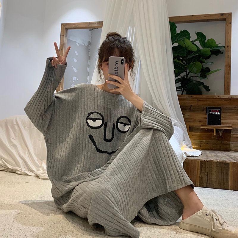 Nightdress Women's Mid-length Cute Cartoon Loose Plus Size Pajamas Long Skirt Home Service Suits Can Be Washed Without Fading