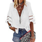 Fashion Woman Blouses 2022 Women V-neck Zip-up Shirt with Half Flared Sleeves Mesh Stitching Loose Casual Women Summer Clothing