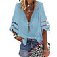 Fashion Woman Blouses 2022 Women V-neck Zip-up Shirt with Half Flared Sleeves Mesh Stitching Loose Casual Women Summer Clothing