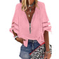 Fashion Woman Blouses 2022 Women V-neck Zip-up Shirt with Half Flared Sleeves Mesh Stitching Loose Casual Women Summer Clothing