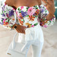 Summer Sexy Off Shoulder Blouses Women Fashion Slash Neck Tube Top Floral Puff Sleeve Blouse Women Vintage Print Crop Top Shirts