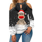 Elk Print T-Shirt Round Neck Off Shoulder Top Christmas Ladies Vintage Long Sleeve Shirt Women Sexy Tops Harajuku Graphic Tee