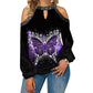 Butterfly Print T Shirt Casual Off Shoulder Cute Cat Loose Pullover Tops Fashion Autumn Clothes Long Sleeve Tops for Women 2022