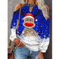Elk Print T-Shirt Round Neck Off Shoulder Top Christmas Ladies Vintage Long Sleeve Shirt Women Sexy Tops Harajuku Graphic Tee