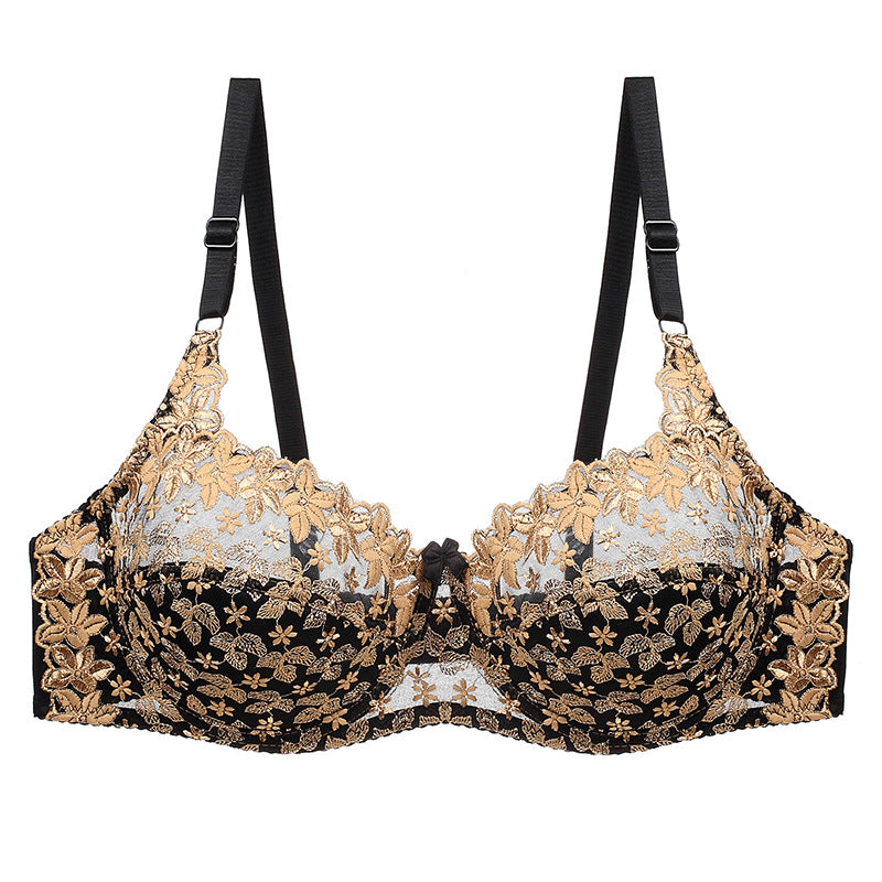Sexy Push Up Bra Women Sheer Backless Brallete Lace Bra with Underwire Ultra-thin Cup Lace Embroidery Floral C D Cup Bra