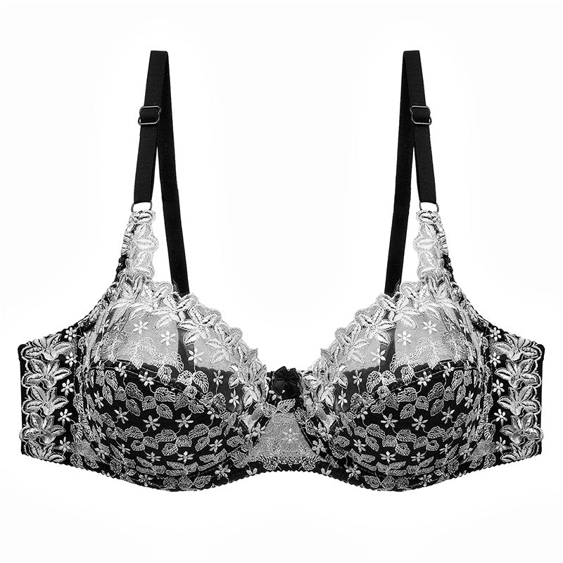 Sexy Push Up Bra Women Sheer Backless Brallete Lace Bra with Underwire Ultra-thin Cup Lace Embroidery Floral C D Cup Bra