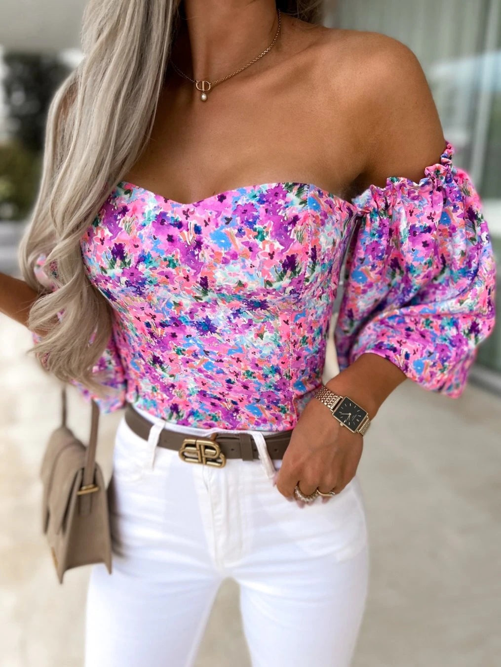 Summer Sexy Off Shoulder Blouses Women Fashion Slash Neck Tube Top Floral Puff Sleeve Blouse Women Vintage Print Crop Top Shirts