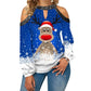 Elk Print T-Shirt Round Neck Off Shoulder Top Christmas Ladies Vintage Long Sleeve Shirt Women Sexy Tops Harajuku Graphic Tee