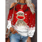 Elk Print T-Shirt Round Neck Off Shoulder Top Christmas Ladies Vintage Long Sleeve Shirt Women Sexy Tops Harajuku Graphic Tee