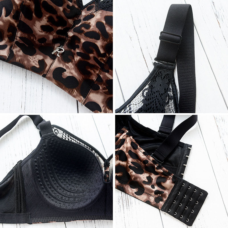 Bra Plus Size Women Gathered Sexy Bralette Wire Free Seamless Push Up Sexy Lingerie Solid Color Leopard Thin Section Underwear