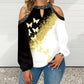 Butterfly Print T Shirt Casual Off Shoulder Cute Cat Loose Pullover Tops Fashion Autumn Clothes Long Sleeve Tops for Women 2022