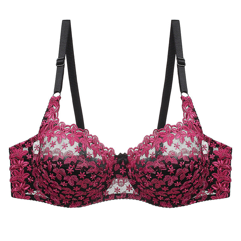 Sexy Push Up Bra Women Sheer Backless Brallete Lace Bra with Underwire Ultra-thin Cup Lace Embroidery Floral C D Cup Bra