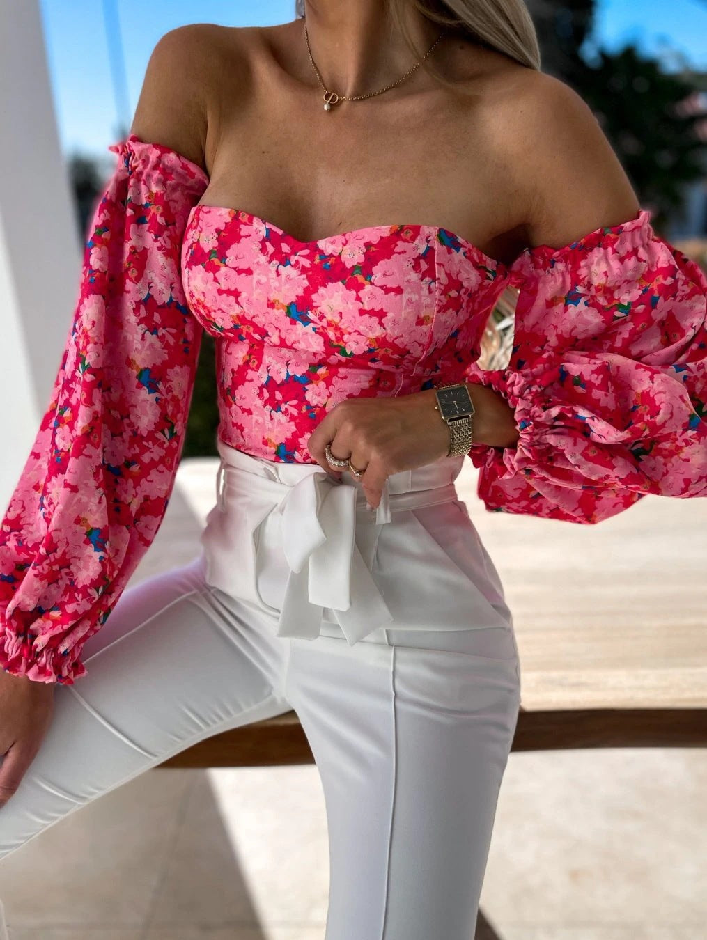 Summer Sexy Off Shoulder Blouses Women Fashion Slash Neck Tube Top Floral Puff Sleeve Blouse Women Vintage Print Crop Top Shirts
