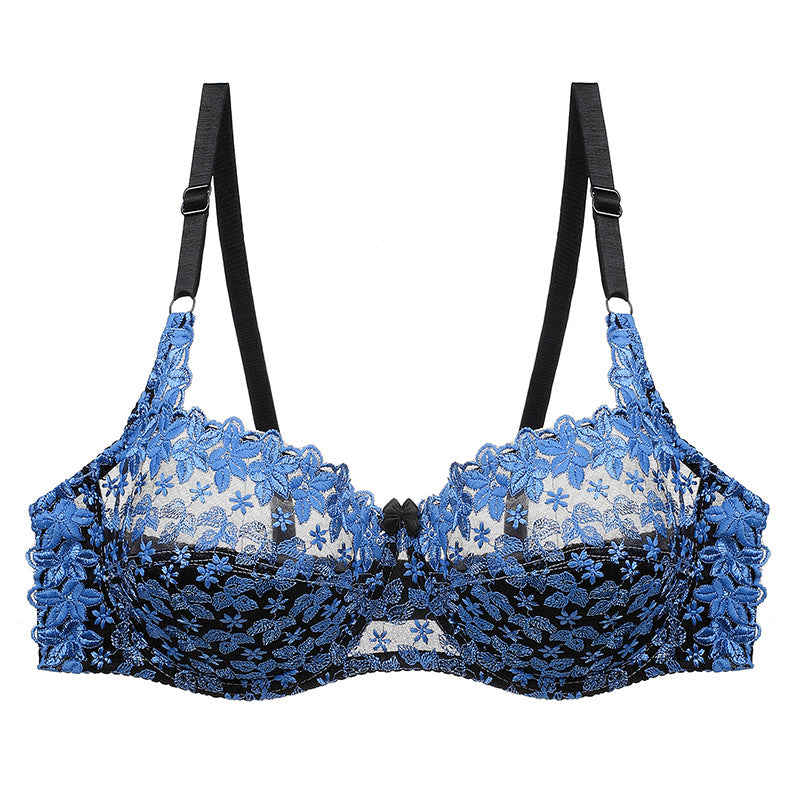 Sexy Push Up Bra Women Sheer Backless Brallete Lace Bra with Underwire Ultra-thin Cup Lace Embroidery Floral C D Cup Bra