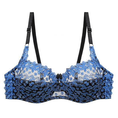Sexy Push Up Bra Women Sheer Backless Brallete Lace Bra with Underwire Ultra-thin Cup Lace Embroidery Floral C D Cup Bra