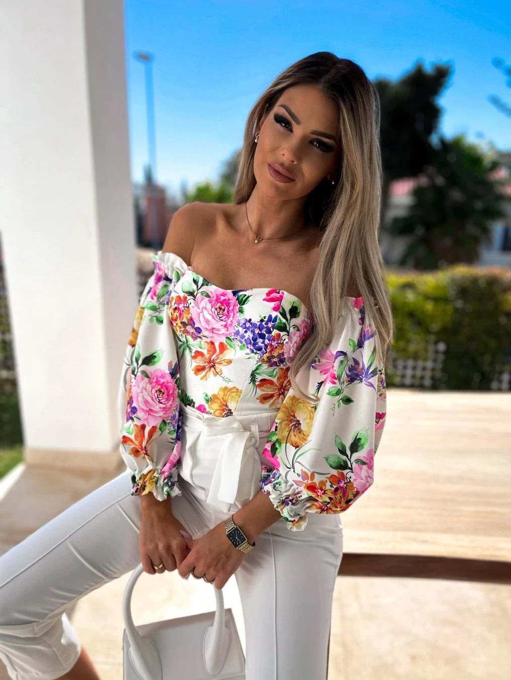 Summer Sexy Off Shoulder Blouses Women Fashion Slash Neck Tube Top Floral Puff Sleeve Blouse Women Vintage Print Crop Top Shirts