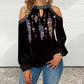 Butterfly Print T Shirt Casual Off Shoulder Cute Cat Loose Pullover Tops Fashion Autumn Clothes Long Sleeve Tops for Women 2022