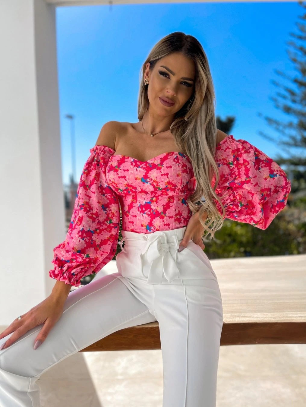 Summer Sexy Off Shoulder Blouses Women Fashion Slash Neck Tube Top Floral Puff Sleeve Blouse Women Vintage Print Crop Top Shirts