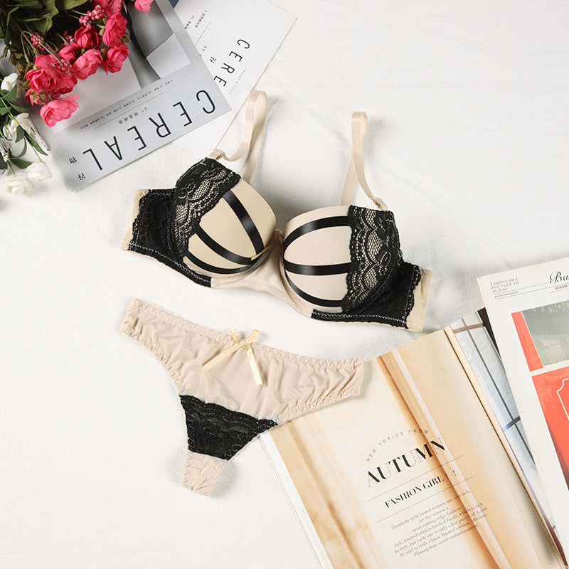 Bra Set Women Sexy Push Up Underwire Backless Lingerie Set Lace Sex Thin Gather Hollow Solid Color Bra Thong Suit Plus Size