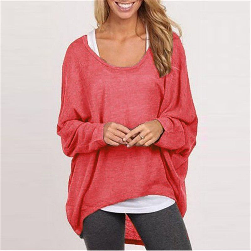 Sexy Transparent Women 's Autumn Fashion Pure Color Sweater Long Sleeve Loose T-shirts