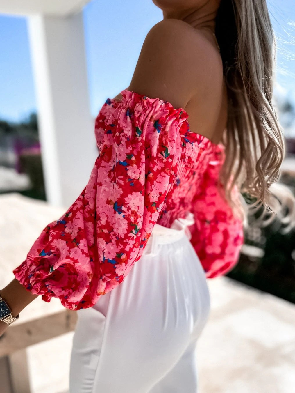 Summer Sexy Off Shoulder Blouses Women Fashion Slash Neck Tube Top Floral Puff Sleeve Blouse Women Vintage Print Crop Top Shirts