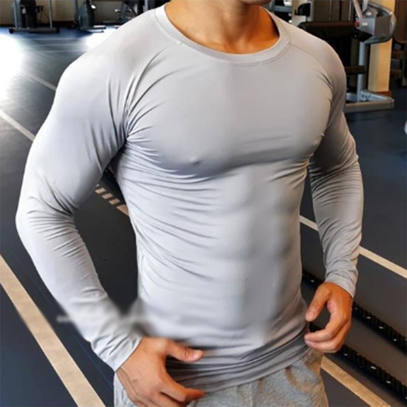 Men's Fitness Long-sleeved Quick-drying Running Sports T-shirt Muscle Training Sports Tights Solid Color Base